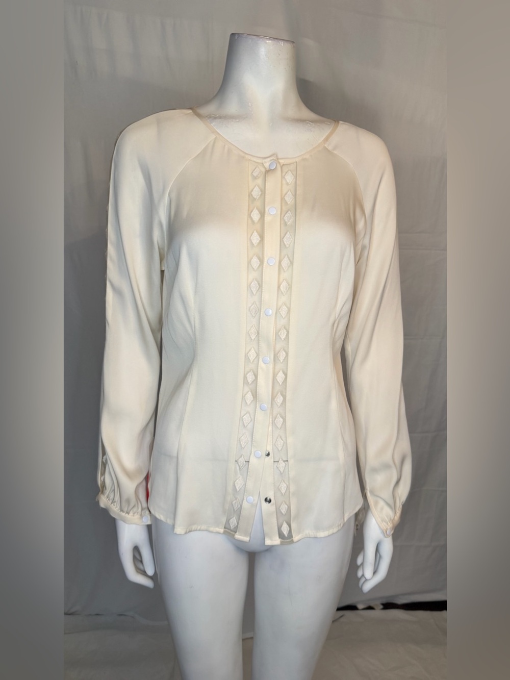 Catherine Malandrino Cream Button-Front Blouse with Diamond Trim